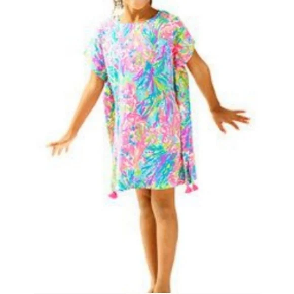 Lilly Pulitzer Girls Via Caftan Dress in Fan Sea Pants Size Large